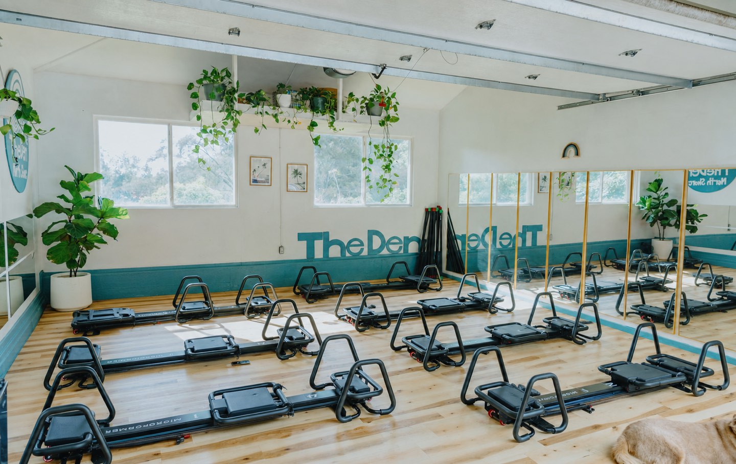The empty reformer room at The Den Pupukea
